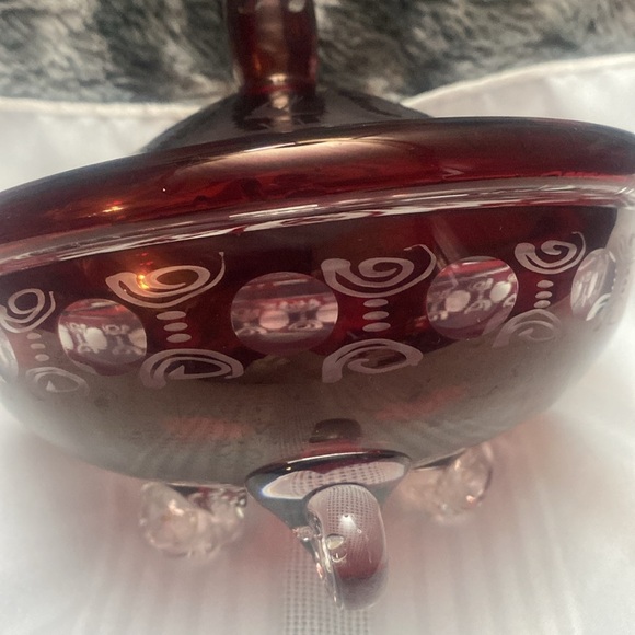 Vintage Bohemian Red Glass Cut To Clear Candy Dish
W/lid - Picture 9 of 16